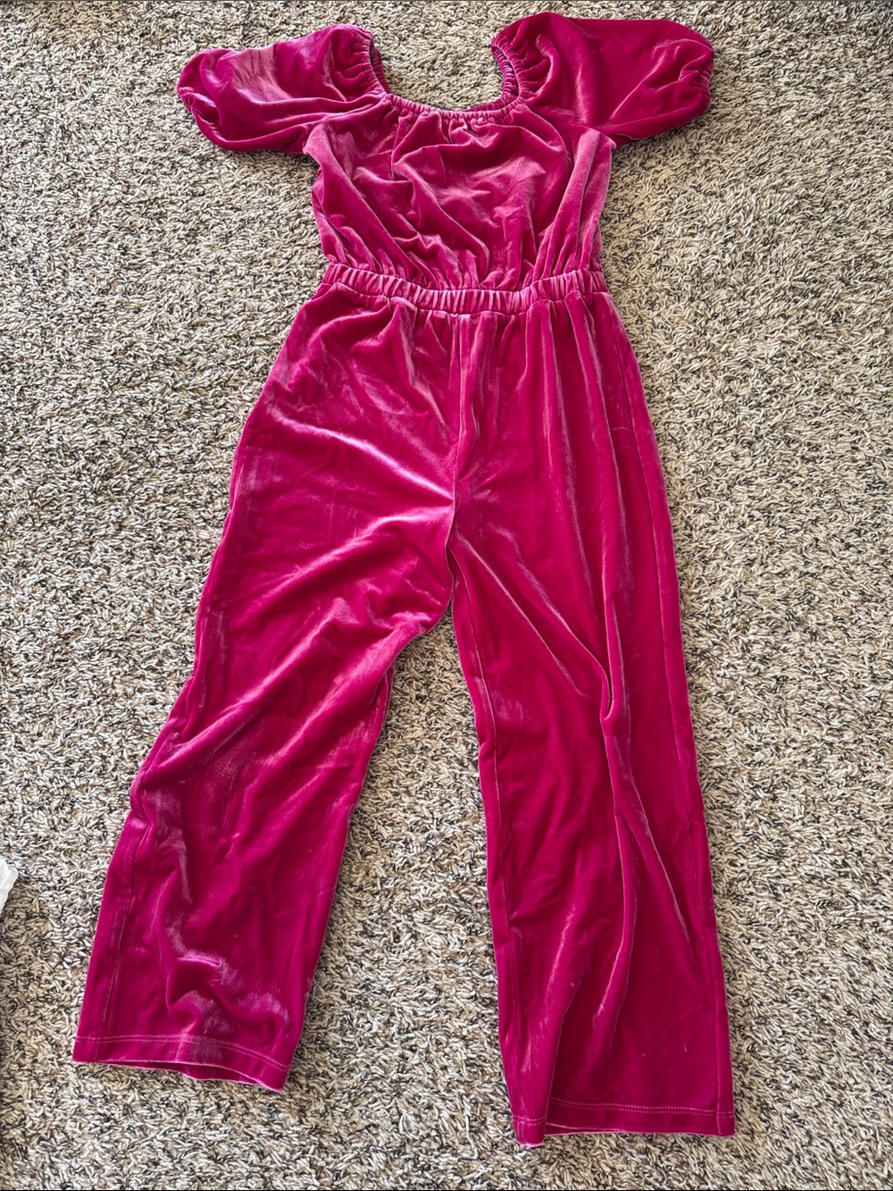 J. Crew Girls' Hot Pink Velvet One-Piece Romper with Puff Sleeves